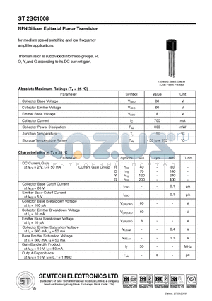 ST2SC1008 datasheet - NPN Silicon Epitaxial Planar Transistor