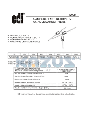 RWB005 datasheet - 5 AMPERE FAST RECOVERY AXIAL LEAD RECTIFIERS