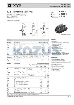 VID160-12P1 datasheet - IGBT Modules in ECO-PAC 2