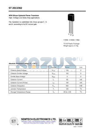 ST2SC2362 datasheet - NPN Silicon Epitaxial Planar Transistor