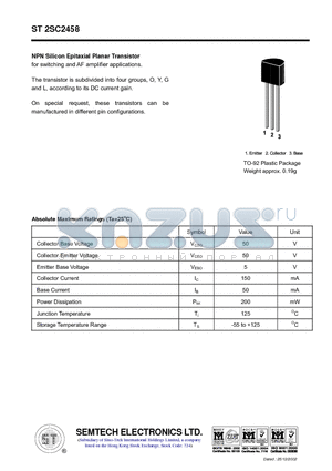 ST2SC2458 datasheet - NPN Silicon Epitaxial Planar Transistor