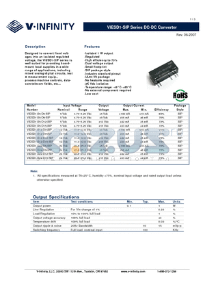 VIESD1-S12-D5-SIP datasheet - DC-DC Converter