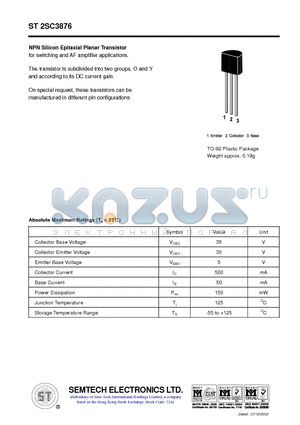 ST2SC3876 datasheet - NPN Silicon Epitaxial Planar Transistor