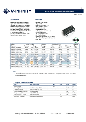VIESD1-S5-D9-SIP datasheet - DC-DC Converter