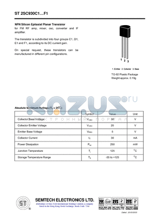 ST2SC930C1 datasheet - NPN Silicon Epitaxial Planar Transistor