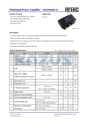 RWP03040-1H datasheet - Wideband Power Amplifier