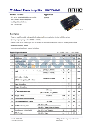 RWP03040-1H datasheet - Wideband Power Amplifier