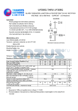 UF302G datasheet - GLASS PASSIVATED JUNCTION ULTRAFAST SWITCHING RECTIFIER