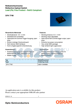 SFH-7740 datasheet - Reflective Optical Switch