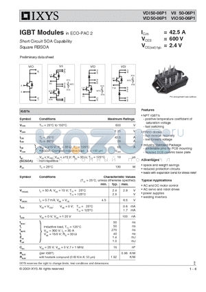 VIO50-06P1 datasheet - IGBT Modules in ECO-PAC 2