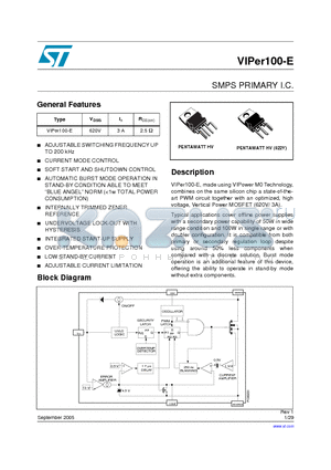 VIPER100-22-E datasheet - SMPS PRIMARY I.C.