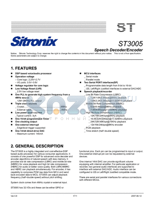 ST3005 datasheet - Speech Decoder/Encoder