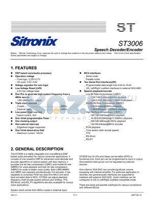 ST3006 datasheet - Speech Decoder/Encoder