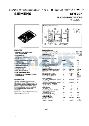 SFH207 datasheet - SILICON PIN PHOTODIODE