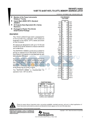 SN74HSTL162822 datasheet - 14-BIT TO 28-BIT HSTL-TO-LVTTL MEMORY ADDRESS LATCH