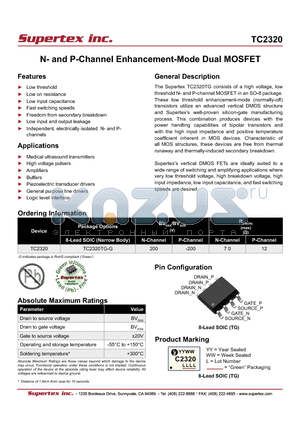 TC2320 datasheet - N- and P-Channel Enhancement-Mode Dual MOSFET