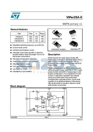 VIPER20A-E datasheet - SMPS primary I.C.