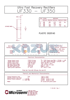 UF330 datasheet - ULTRA FAST RECOVERY RECTIFIER