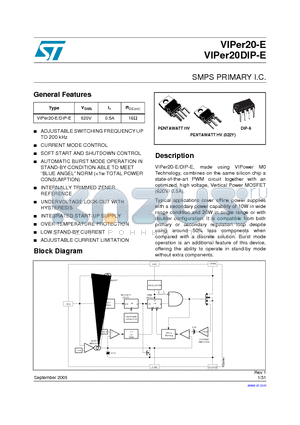 VIPER20-22-E datasheet - SMPS PRIMARY I.C.