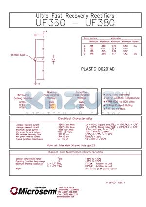 UF360 datasheet - ULTRA FAST RECOVERY RECTIFIER