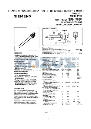 SFH263 datasheet - WITH FILTER SILICON PHOTODIODE VERY LOW DARK CURRENT