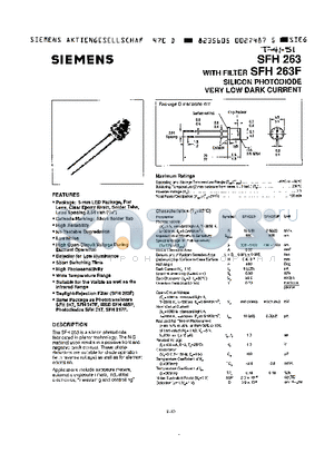 SFH263F datasheet - WITH FILTER SILICON PHOTODIODE VERY LOW DARK CURRENT