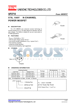 UF3710G-TA3-T datasheet - 57A, 100V N-CHANNEL POWER MOSFET