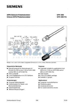 SFH300FA-2 datasheet - .NPN-Silizium-Fototransistor Silicon NPN Phototransistor
