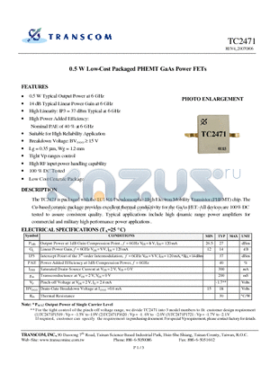 TC2471 datasheet - 0.5 W Low-Cost Packaged PHEMT GaAs Power FETs