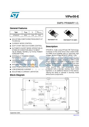 VIPER50-22-E datasheet - SMPS PRIMARY I.C.