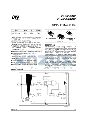 VIPER50/SP datasheet - SMPS PRIMARY I.C.