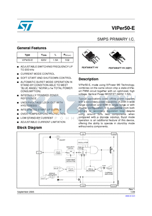 VIPER50-E datasheet - SMPS PRIMARY I.C.