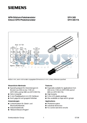 SFH303-4 datasheet - NPN-Silizium-Fototransistor Silicon NPN Phototransistor