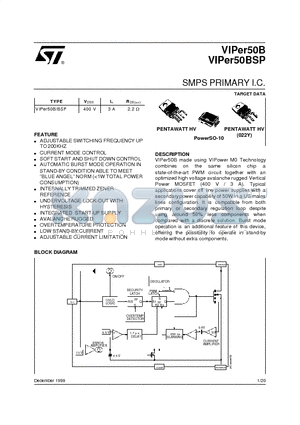 VIPER50B datasheet - SMPS PRIMARY I.C.