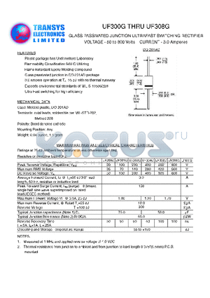 UF308G datasheet - GLASS PASSIVATED JUNCTION ULTRAFAST SWITCHING RECTIFIER