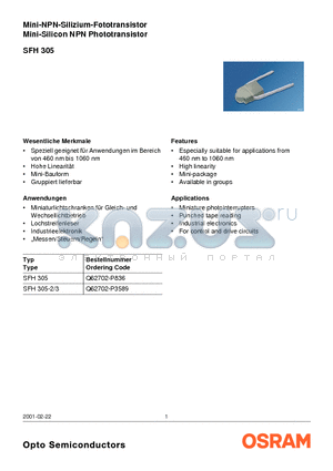 SFH305 datasheet - Mini-NPN-Silizium-Fototransistor