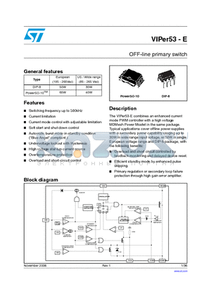 VIPER53SP-E datasheet - OFF-line primary switch