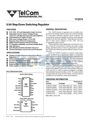 TC2574 datasheet - 0.5A Step-Down Switching Regulator