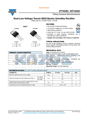 VIT1045C datasheet - Dual Low-Voltage Trench MOS Barrier Schottky Rectifier