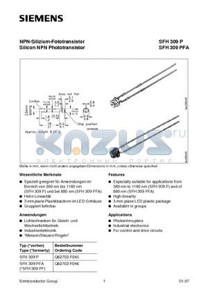 SFH309P datasheet - NPN-Silizium-Fototransistor Silicon NPN Phototransistor