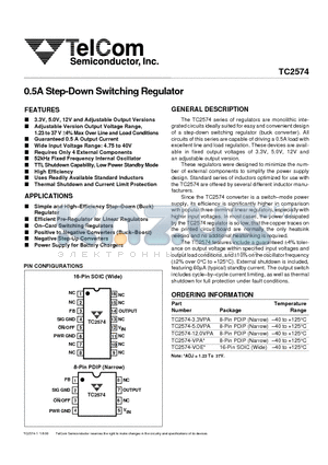 TC2574-VOE datasheet - 0.5A Step-Down Switching Regulator