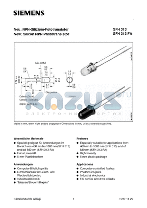 SFH313 datasheet - .Neu: NPN-Silizium-Fototransistor New: Silicon NPN Phototransistor