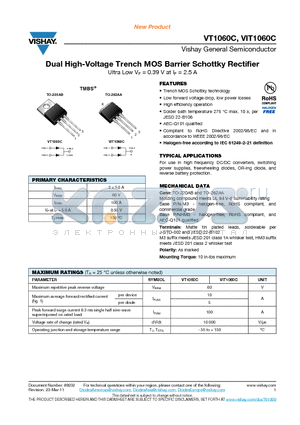 VIT1060CHM3-4W datasheet - Dual High-Voltage Trench MOS Barrier Schottky Rectifier