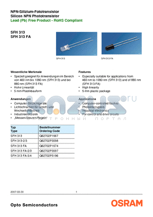 SFH313-2/3 datasheet - Silicon NPN Phototransistor