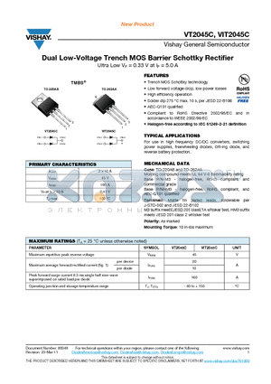 VIT2045C-M3-4W datasheet - Dual Low-Voltage Trench MOS Barrier Schottky Rectifier