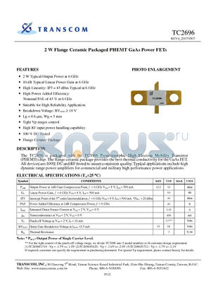 TC2696 datasheet - 2 W Flange Ceramic Packaged PHEMT GaAs Power FETs