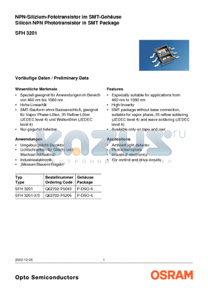 SFH3201 datasheet - NPN-Silizium-Fototransistor im SMT-Gehase