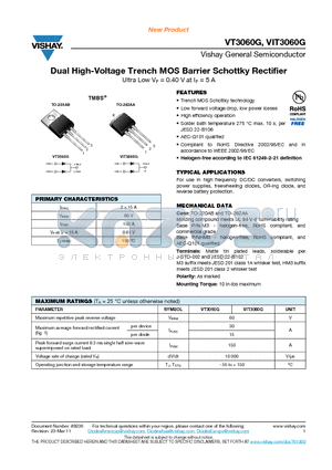 VIT3060G-M3-4W datasheet - Dual High-Voltage Trench MOS Barrier Schottky Rectifier