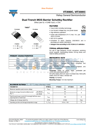 VIT3080C datasheet - Dual Trench MOS Barrier Schottky Rectifier