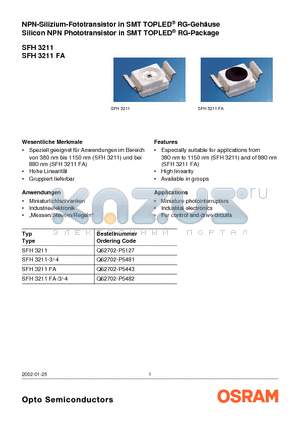 SFH3211 datasheet - NPN-Silizium-Fototransistor in SMT TOPLED